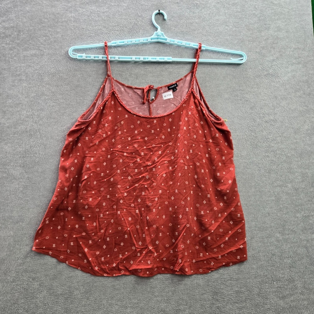 TORRID Women Tank Top 3 Orange Geometric Challis Braided Sleeveless Pullover